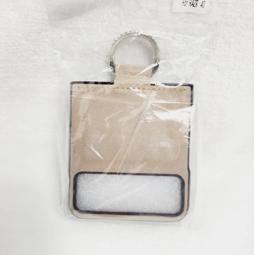 Case For Motorola Razr 40 With Diamond Ring Holder Pu Leather Beige